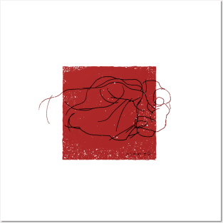 fine art line drawing of a hand on red background Posters and Art